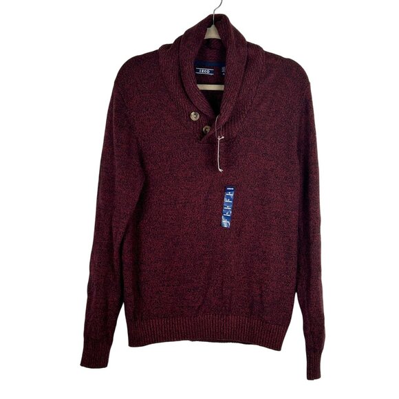 Izod Mens Marled Burgundy Shawl Collar Sweater Small/Petite Cotton/Acrylic Blend - Picture 7 of 11